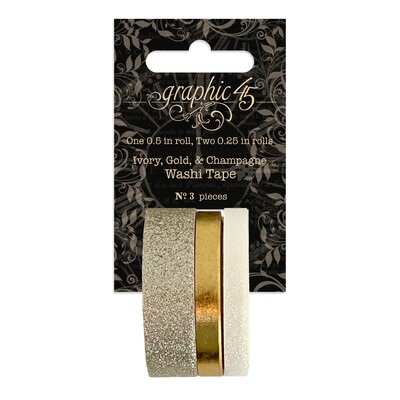 Glitter & Gloss Washi Tape Set, Ivory/Gold/Champagne