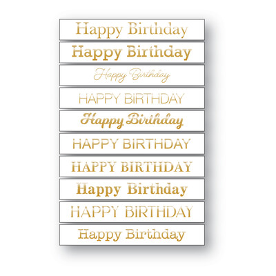 Foil Greetings Tabs, Happy Birthday - White