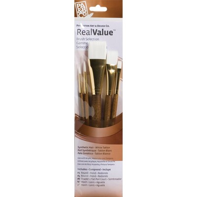 RealValue 9100 Series Short Handle Brush Set, Synthetic White Taklon (5pc)