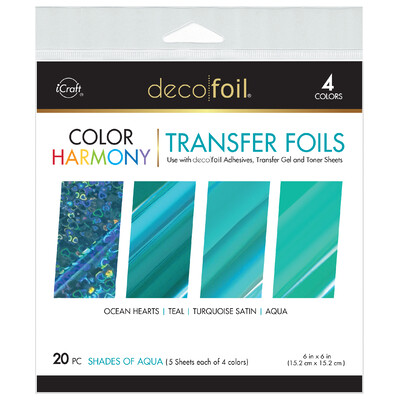 Deco Foil 6X6 Color Harmony Transfer Foils, Shades of Aqua (20 Sheets)